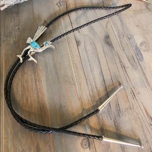 ANTIQUE Sterling Silver & Turquoise Bolo Tie